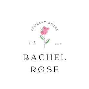 May include: A logo for a jewellery store called "Rachel Rose Jewellery Store" established in 2022. The logo features a stylised pink rose with green leaves.