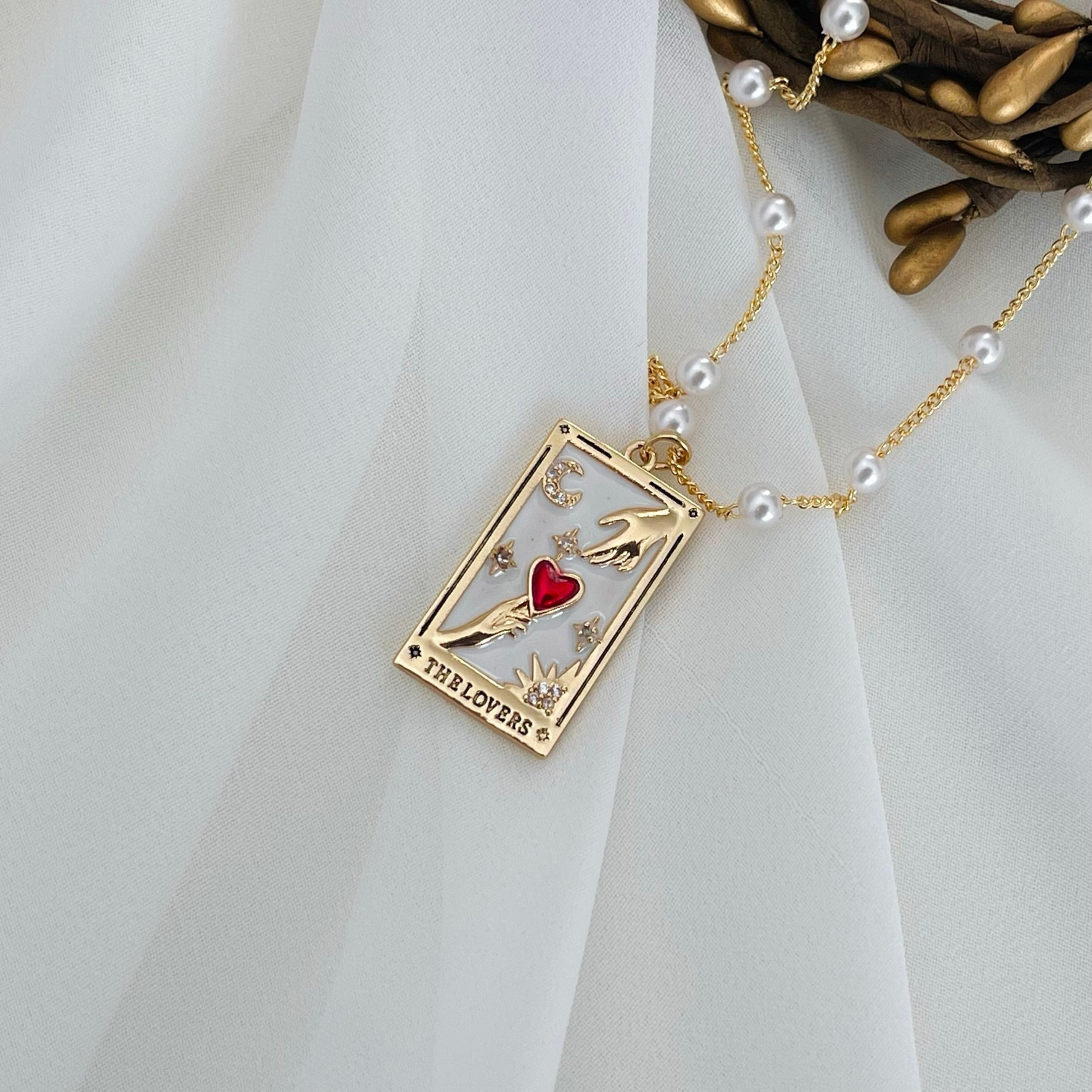Tarot Card Deck Necklace • Witchy Tarot Reading • Sun Star Moon Empress Lovers • Gold Filled Chain • Best Personalized Christmas Gift Idea