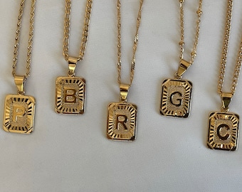 GOLD FILLED Initial Letter Necklace • A Perfect Birthday Gift for Men • Square Alphabet Rectangle Medallion Pendant • Personalized Best Gift