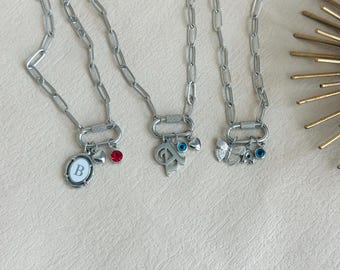 Silver Carabiner Locked Charm Necklace • Waterproof Chain Jewelry • Unique Gift for Her • Make Your Own Charm Necklace • Christmas Gift