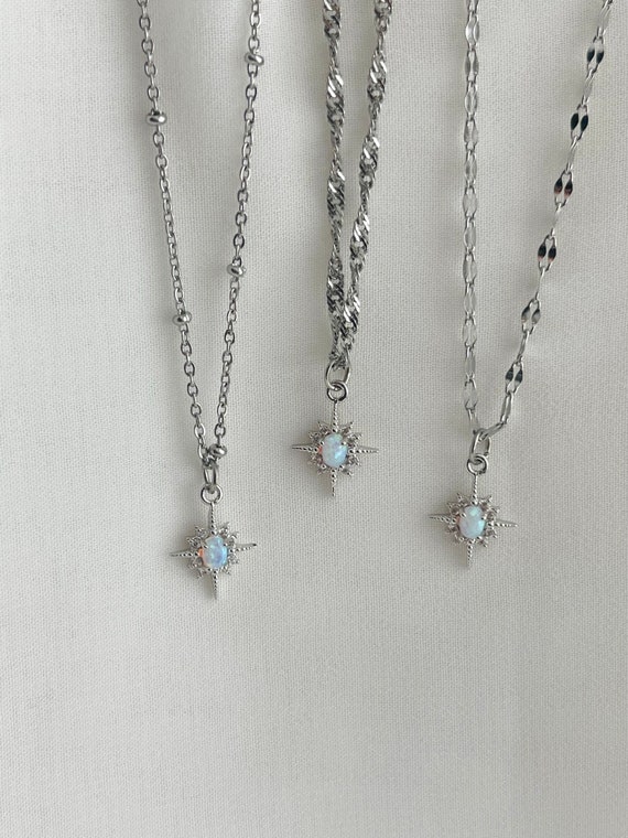 SILVER Opal North Star Necklace • Dainty Opal Necklace • Mother's Day Gift • Opal Star Necklace • Celestial Necklace • Birthday Gift for Her