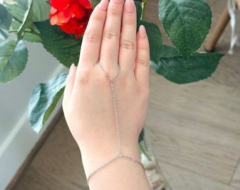 Silver Hand Chain Bracelet, Adjustable Finger Ring Bracelet, Minimalist Body Jewelry for Women