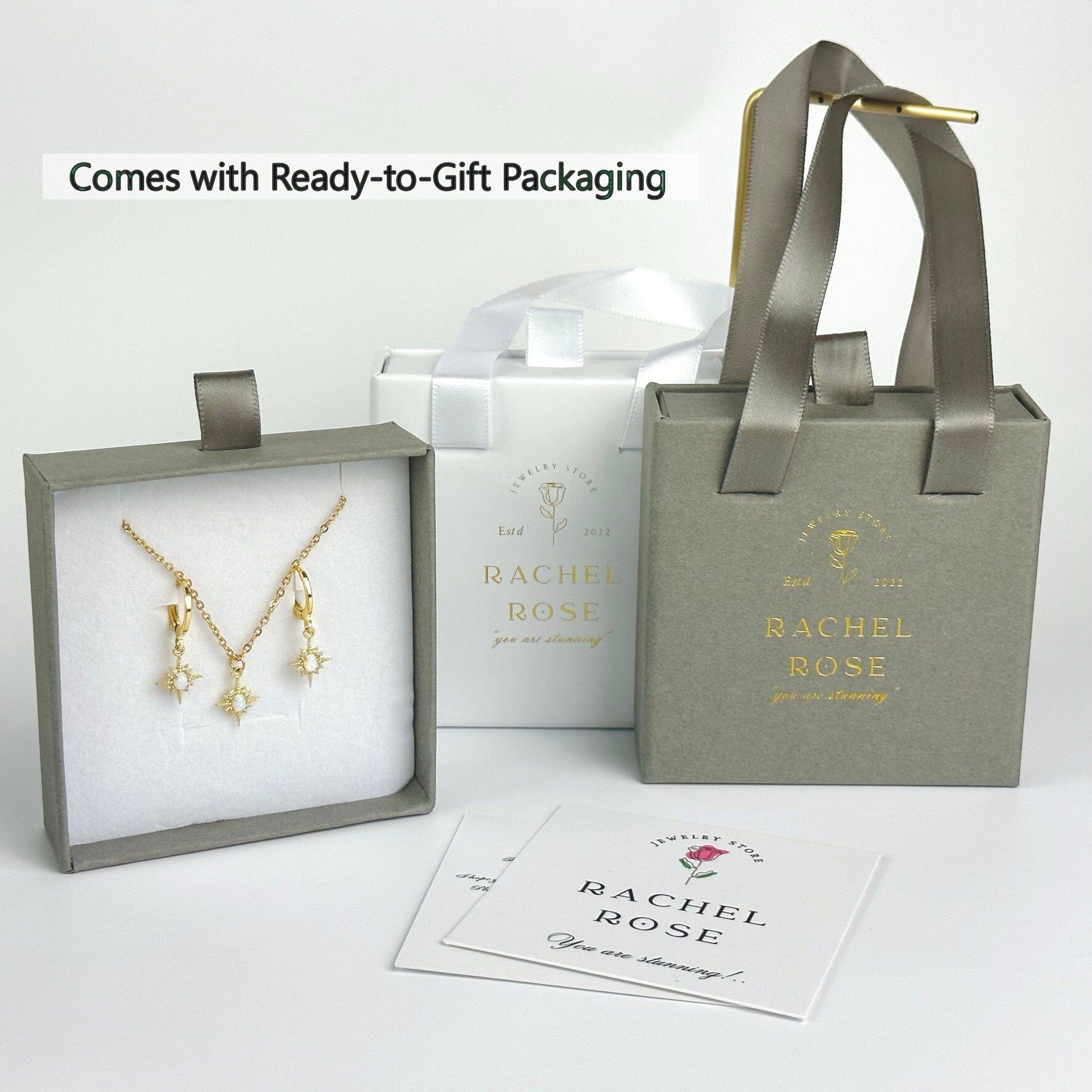Dreuyet Bow Necklace & Earrings Set - 14K Gold Plated Bowknot Huggie Hoops & Dainty Pendant
