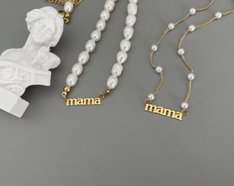 Personalized Pearl Mama Letter Necklace, Waterproof Beach Necklace, Mother’s Day Gift