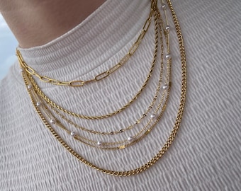 GOLD Chain Necklace • Unique Jewelry for Her • Figaro Chain, Cable Chain, Pearl Beaded Chain, Lip Chain, Herringbone Chain • Christmas Gift