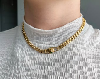 GOLD Snake Choker Necklace Mother's Day Jewelry Cuban Chain Choker Waterproof Jewelry Medusa Pendant Personalized Christmas Gift for Her