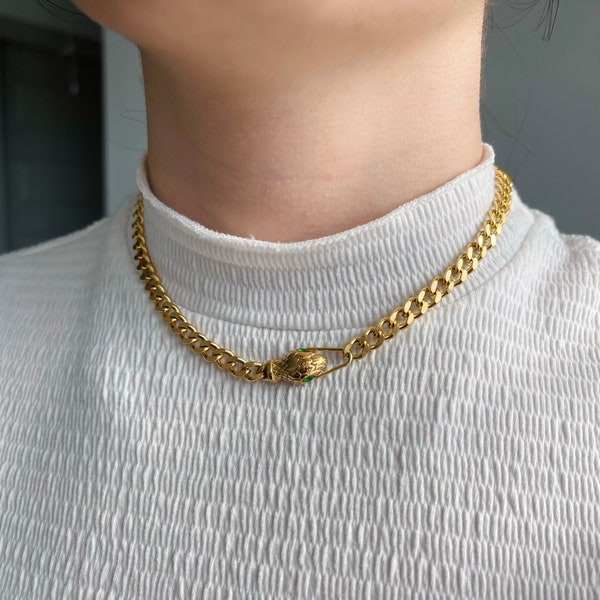 GOLD Snake Choker Necklace Mother's Day Jewelry Cuban Chain Choker Waterproof Jewelry Medusa Pendant Personalized Christmas Gift for Her