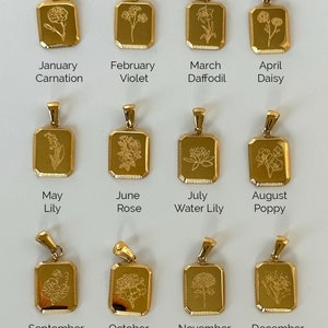 18K GOLD Vintage Geburt Monat Blume Halskette Geburt Blume Quadrat Zodiac Lotus Blumen Anhänger wasserdicht Schmuck Geburtstagsgeschenk für Sie Bild 7