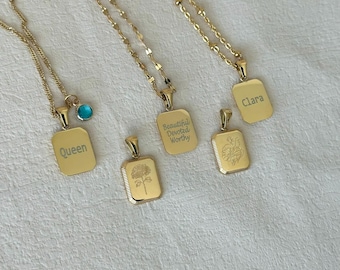 GOLD Engraved Birth Month Flower Necklace for Moms Birthstone Necklace Floral Zodiac Necklace WATERPROOF Personalized Gift for Her