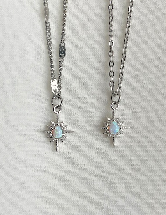 SILVER Opal Star Necklace • Necklace for Mom • Dainty North Star Necklace • Celestial Jewelry • Opal Charm Pendant • Christmas Gift for Her