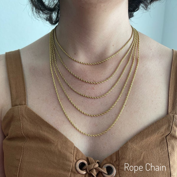 18K GOLD Rope Chain Necklace 2mm Twisted Diamond Chain Simple Dainty Necklace Paperclip Chain Unisex WATERPROOF Jewelry Birthday Gift