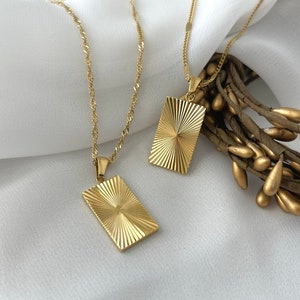 GOLD Sunburst Necklace Striped Rectangle Pendant Jewelry Bridesmaid Necklace 18K Gold Jewelry WATERPROOF Jewelry Christmas Gift for Her