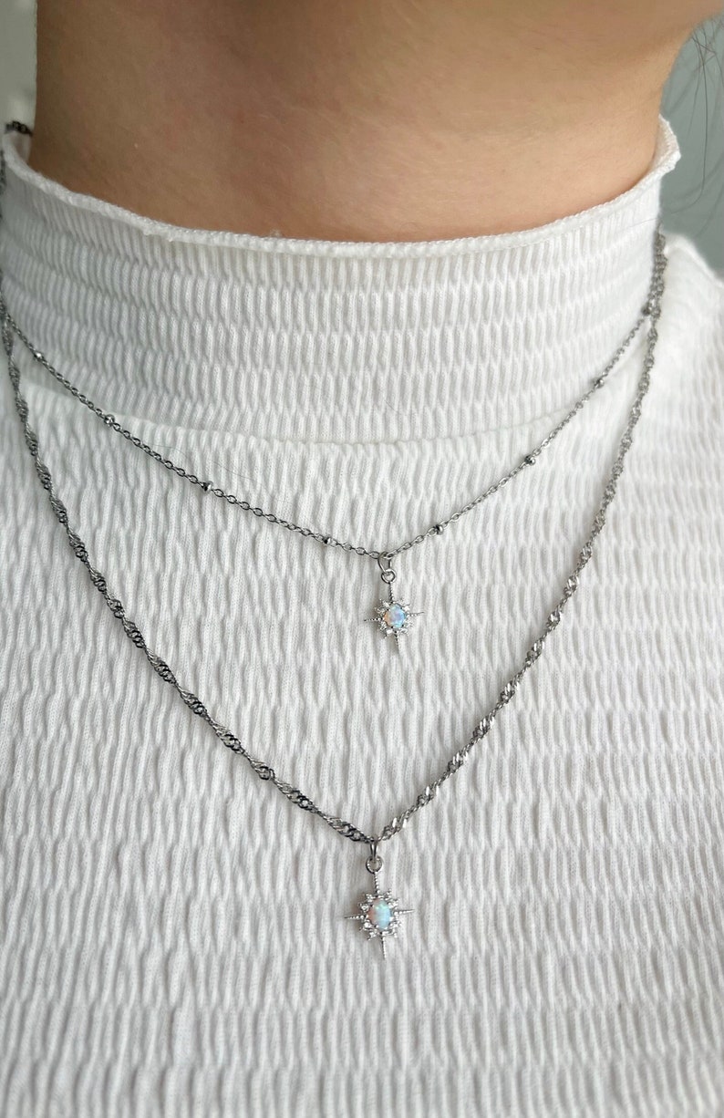 SILVER Opal Nordstjärnehalsband • Elegant Opalhalsband • Mors dag-present • Opalstjärnehalsband • Himmelshalsband • Födelsedagspresent till henne bild 7