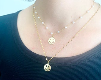 Gold Filled Smiley Face Earrings • Emoji Charm Necklace • Dainty Huggie Hoops • Waterproof Happy Face Jewelry Set • Best Friend Gift for Her