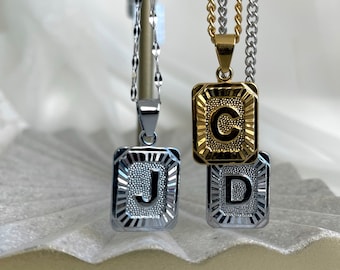 18K Gold Alphabet Necklace • Square Letter Pendant • Best Friend Gift • Personalized Silver Initial Necklace • Unisex Jewelry • Gift for Mom