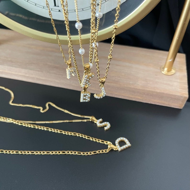 Pearl Initial Necklace Gold Name Necklace Freshwater Pearl Etsy