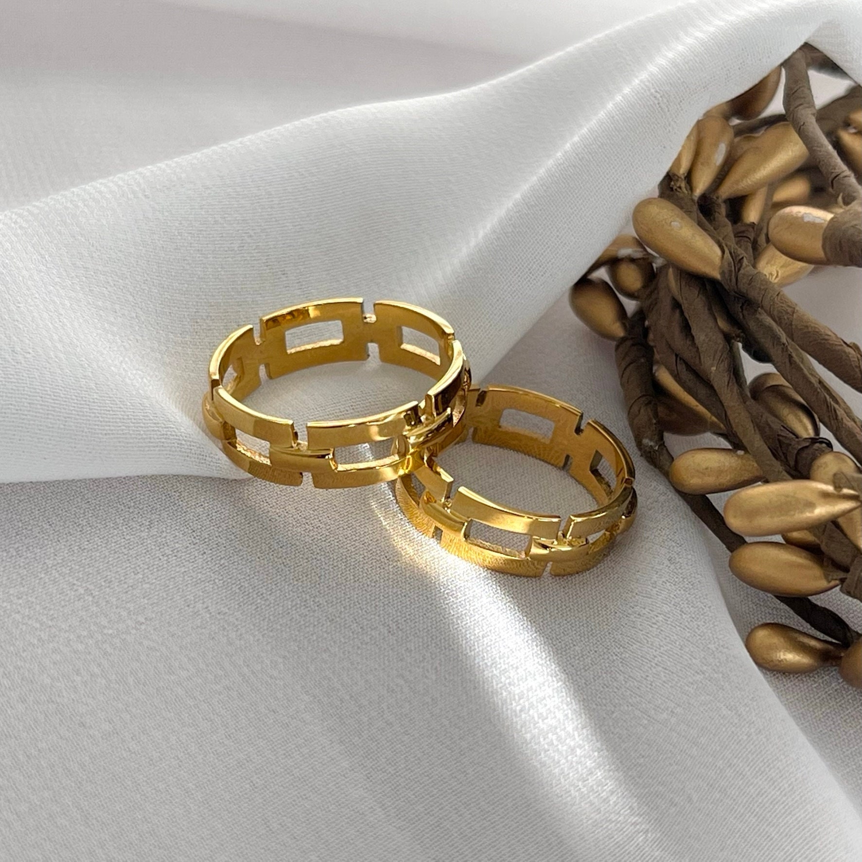 18K Gold Minimalist Vintage Ring Stainless Steel Chain Ring Etsy