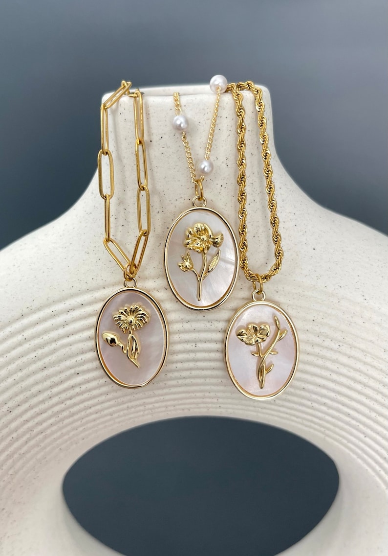 Celestial Zodiac Necklace • Pearl Birthflower Necklace • Mom Gift • 3D Zodiac Birthstone Necklace • WATERPROOF Jewelry • Best Friend Gift image 6