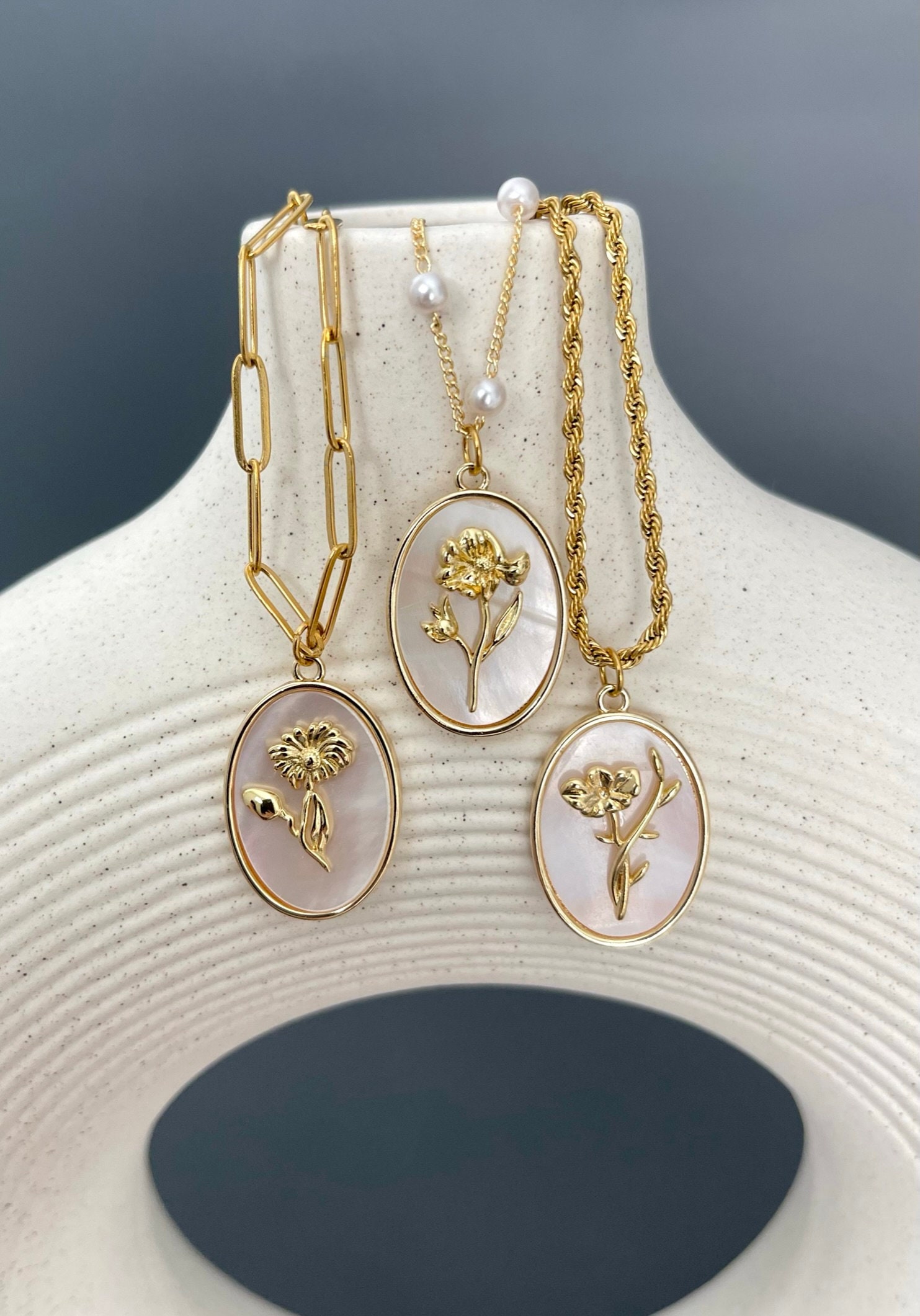 Celestial Zodiac Necklace • Pearl Birthflower Necklace • Mom Gift • 3D Zodiac Birthstone Necklace • WATERPROOF Jewelry • Best Friend Gift