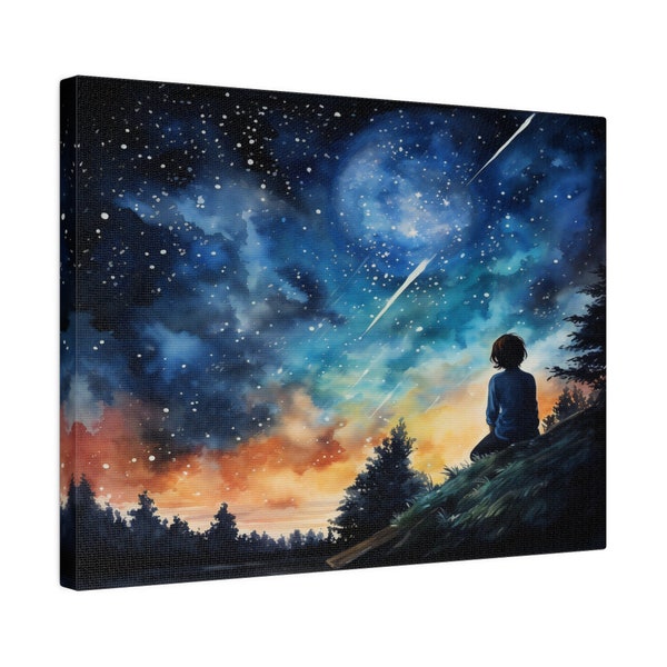Meteor Shower Watching | Canvas Print | Shooting Stars Art | Midjourney AI | Nature Art