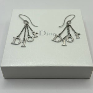 Dior earrings hanging letters silver chain vintage jewellery by Christian Dior with logo y2k coquette old money