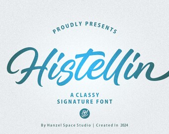 Histellin Script Font, Alphabet Font, Script Font, Signature Font, Website Font, Swirl Font, Logo Font