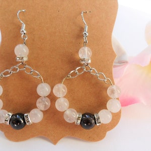 Pearl hoop earrings, rose quartz, garnet with rhinestones, shiny, natural stone, women&#39;s gift, Mother&#39;s Day gift