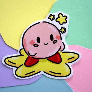 Cute Kirb on a Star Video Game Sticker | Stickers for Video Game lovers | Platformer game sticker | Stationary Gifts for Gamers