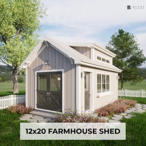 12 x 20 schuurplattegronden met vide met materialenlijst | Gastenverblijf in boerderijstijl, werkplaats, kantoor in de achtertuin | DIY-blauwdruk voor grindfundering, pdf