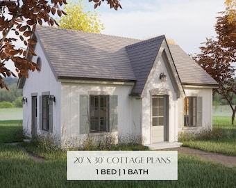 20x30 House Plans with Material List | 1 Bed 1 Bath | 515 SF | Downloadable PDF