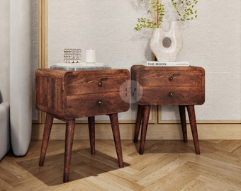 Set di 2 comodini con cassetti • Set di 2 comodini moderni della metà del secolo • Coppia di comodini in legno • Comodini scandinavi