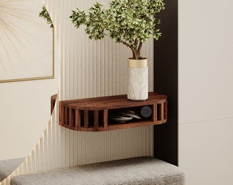 Mid Century Modern Console Table Floating • Rustic Wood Console Table for Wall • Entryway Floating Table with Shelf • Hallway Floating Shelf
