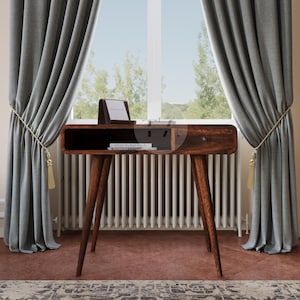 Mid Century Desk with Legs • Vanity Desk and Dressing Table • Modern Office Desk and Shelf • Desk for Room • Curved Desk with Open Shelf