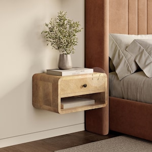 Narrow Wall Mounted Nightstand • Floating Nightstand Shelf • Hanging Nightstand with Drawer • Wall Night Table • Wall Hung Bedroom Furniture