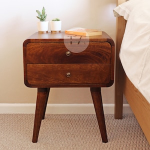 Bedside Cabinet with Drawers • Mid Century Bedside Table • Bedside Table with Drawers • Scandi Nordic Bedside Table • Wooden Nightstand