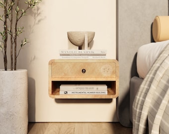 Contemporary Floating Shelf with Drawer • Mounted Nightstand Rounded