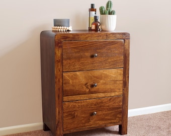 Tall bedside table with 3 drawers, mid-century modern bedroom furniture
