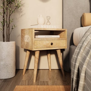 Nordic Bedside Table with Shelf • Scandi Bedside Table with Drawer • Wooden Bedside Table • Wide Bedside Table • Side Table with Storage