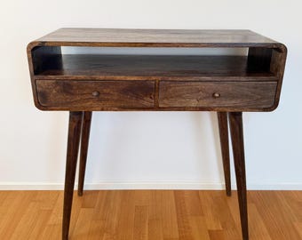 Rustic Grey Mango Wood Console Table • Tall Long Entryway Table with Drawers