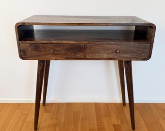 Rustic Grey Mango Wood Console Table • Tall Long Entryway Table with Drawers