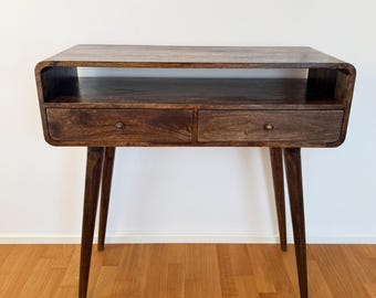 Rustic Grey Mango Wood Console Table • Tall Long Entryway Table with Drawers