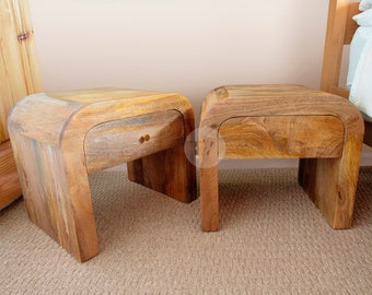 Wooden Pair of Bedside Tables Mid Century Modern • Contemporary Bedside Tables Rounded Corners Set of Two • Nightstands Set of 2 Solid Wood