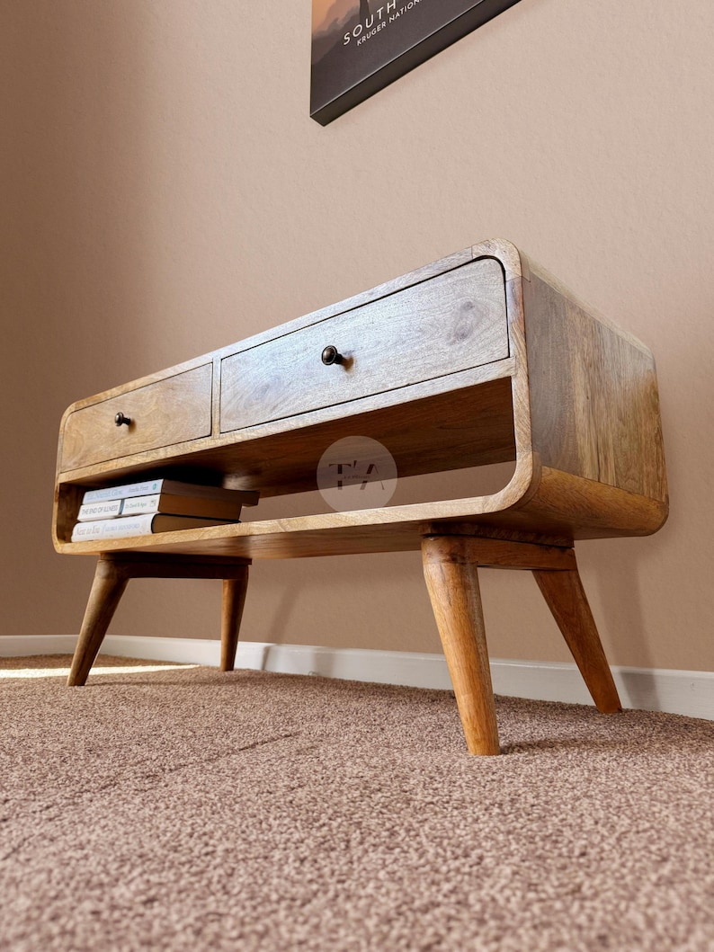 Wooden Tv Unit For Living Room • Modern Tv Stand Coffee Table • Mid-Century Tv Unit with Shelves • Low Tv Stand with Bookshelf • Tv Cabinet image 2