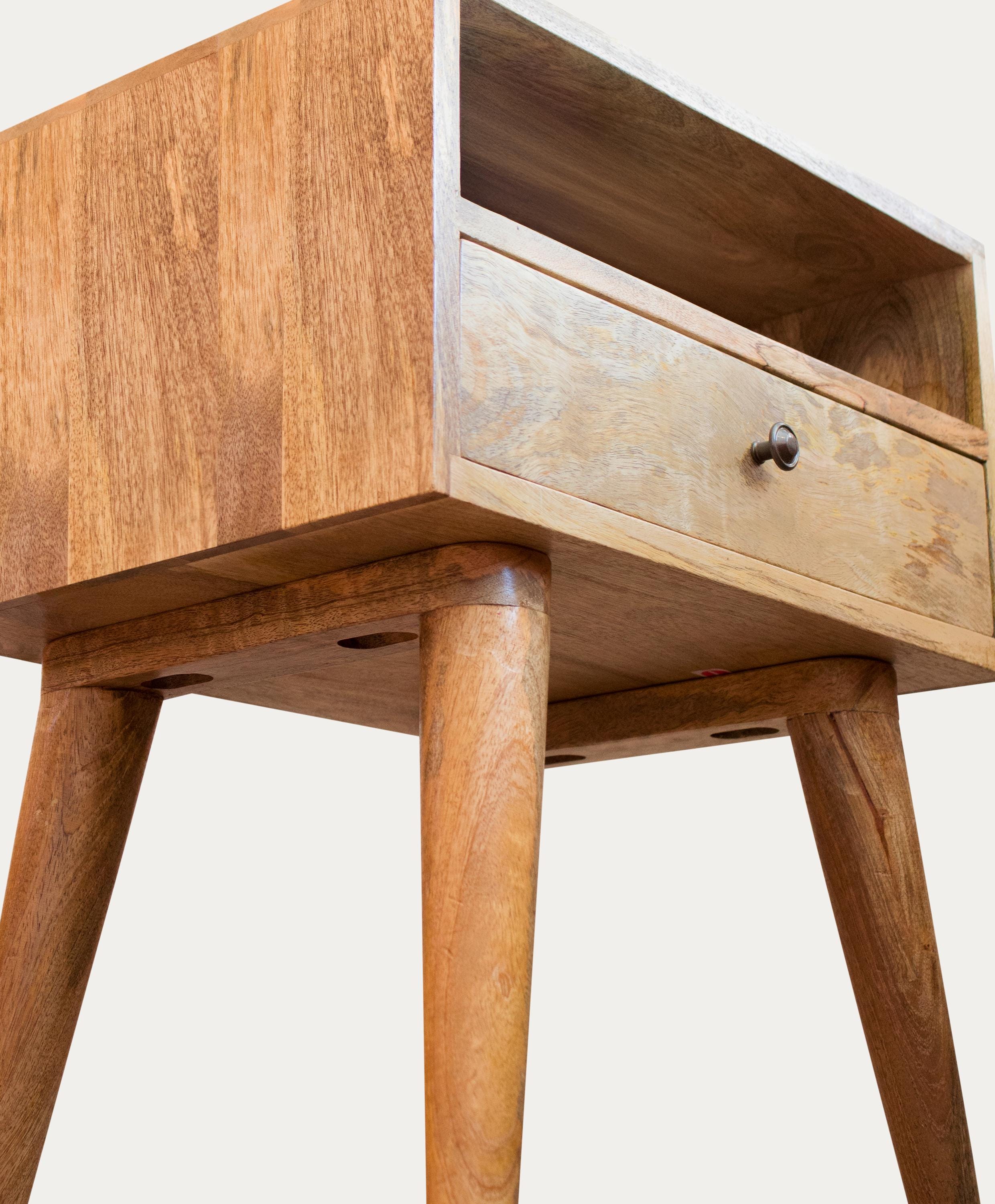 Solid Mango Wood Bedside Table • Scandi Nightstand With Drawer - Etsy