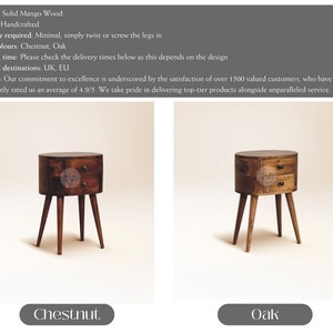 Mini Curved Bedside Table with 2 Drawers Little Bedside Table Wood Small Side Table Wooden Compact Bedside Table Slim Bedside Table Oak