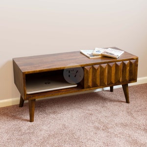Tv Stand Coffee Table with Storage • Wooden Sliding Door TV Unit for Living Room • Modern Media Console • Narrow Scandi Coffee Table Wood