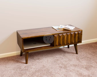 Tv Stand Coffee Table with Storage • Wooden Sliding Door TV Unit for Living Room • Modern Media Console • Narrow Scandi Coffee Table Wood