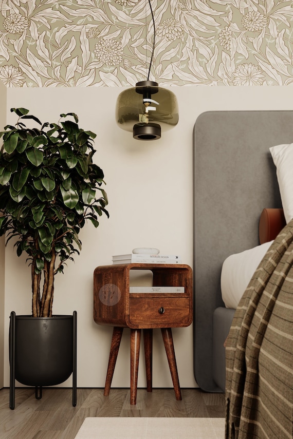 Small Nightstand with Drawer Storage • Modern Bedside Table for Small Spaces • Narrow Bedside Table Max 30cm • Slim Bedside Table Dark Wood