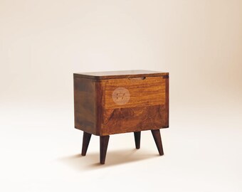 Bedside Storage • Bedroom Storage Seat Box • Dark Wood Stool Side Table • Mid-Century Stool for Bedroom • Wood Stool for Dressing Table