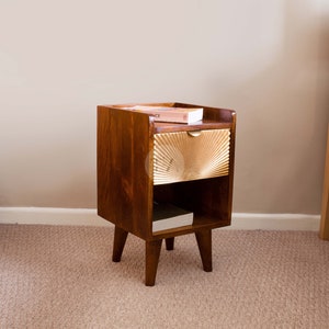 Mini Bedside Table Gold Gold Nightstand for Bedroom Gold Bedside Cabinet Small Dark Wood Bedside Table Slim Bedside Table 2 Shelves Small (H50xW30xD30)
